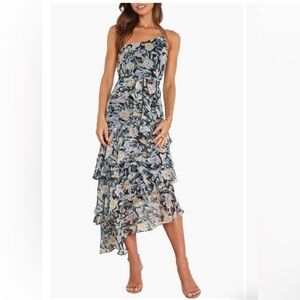 Petal & Pup Black Amren Floral One-Shoulder Tiered Asymmetric Dress Size 4